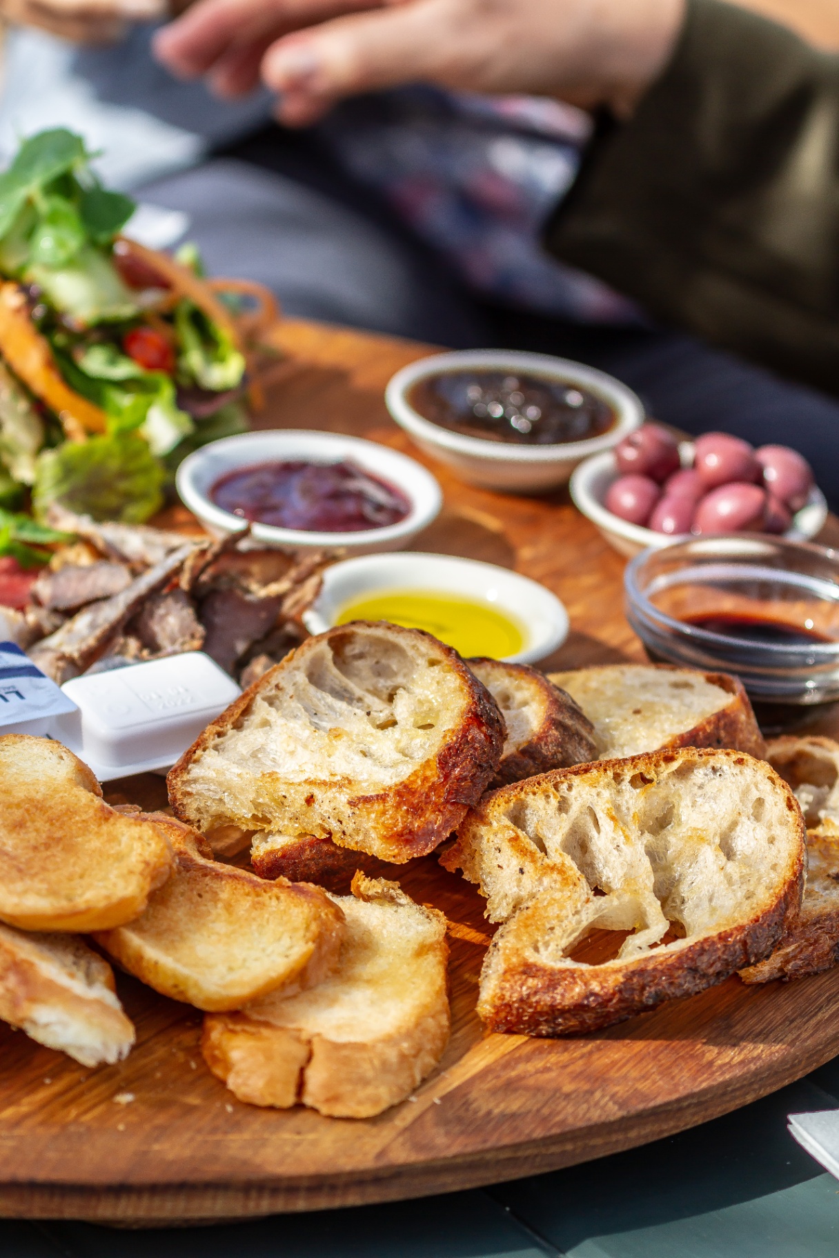 Bread and charcuterie tasting board