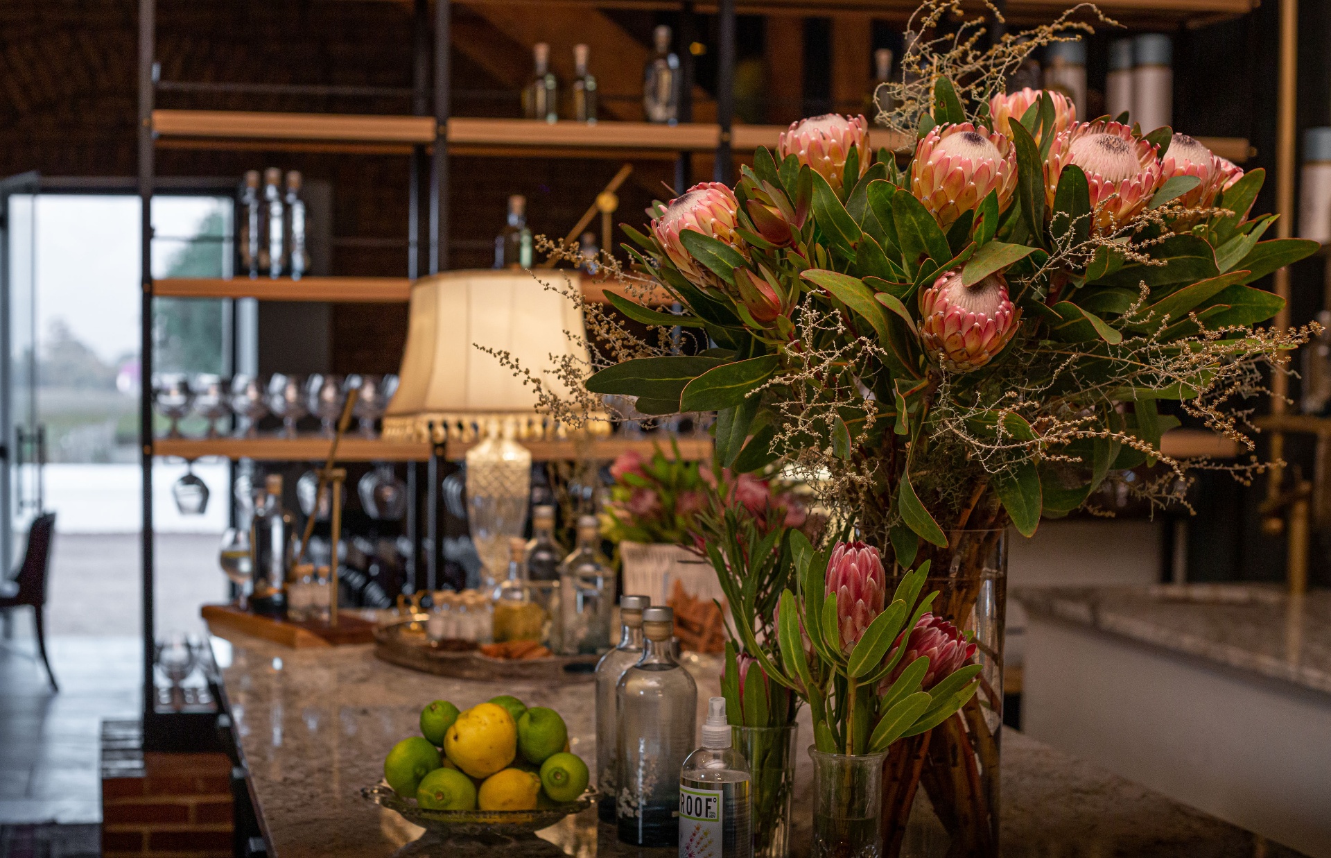 Proteas on the tasting room bar