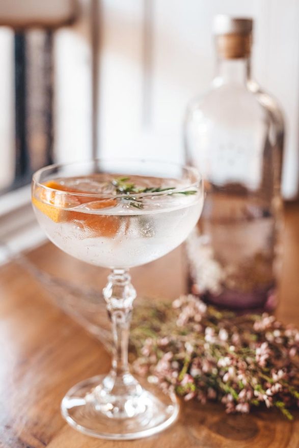 Tempest gin coupe cocktail with citrus and thyme
