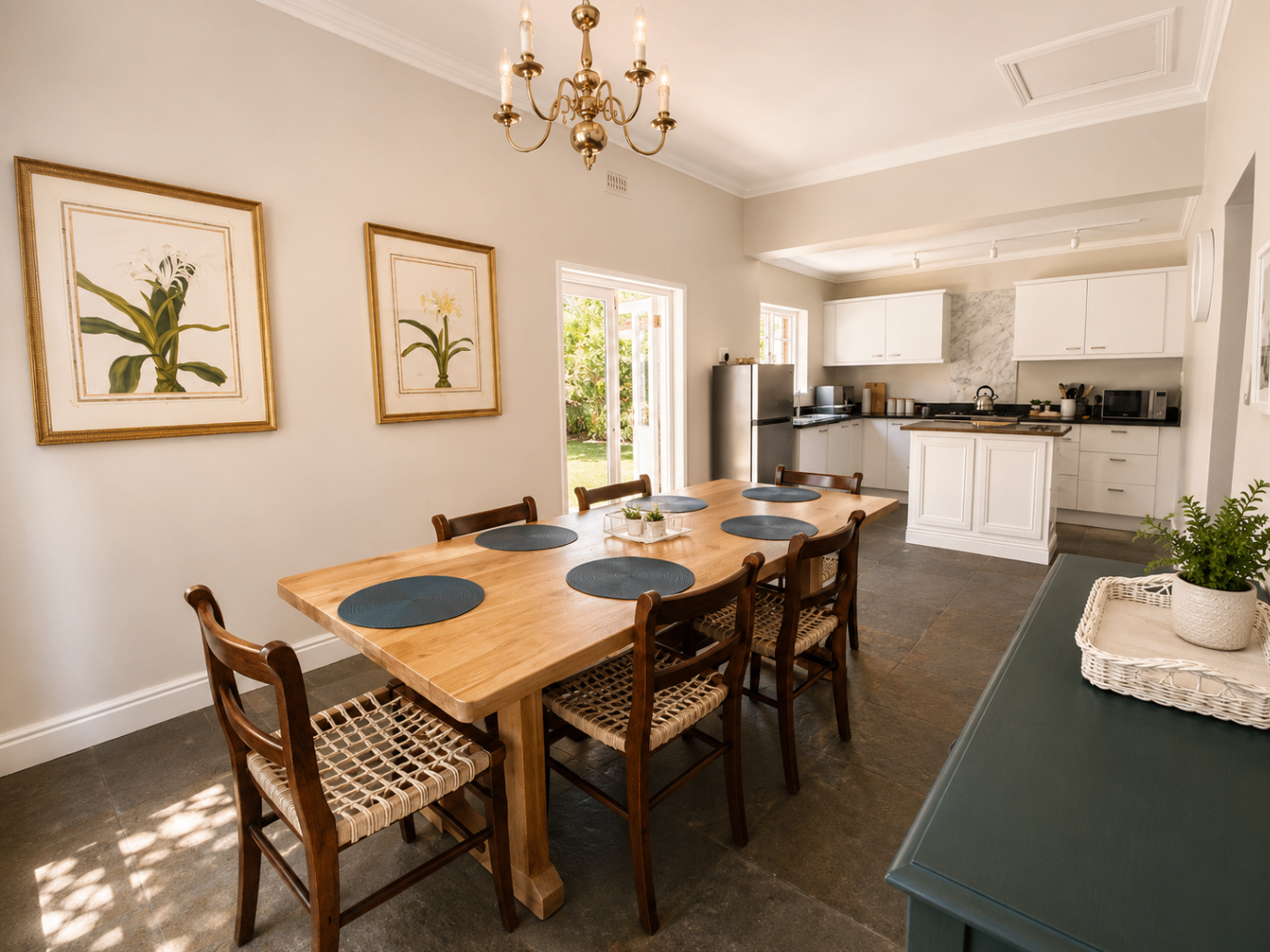 Wild Olive Manor House dining room with open-plan kitchen